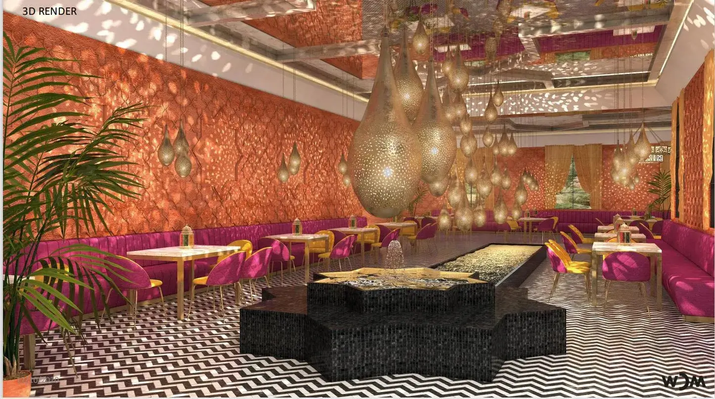 Salle décorée d’un restaurant marocain à Taza